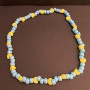Yellow Hearts and Blue Beaded Kandi Necklace Rave & Festival Accessory